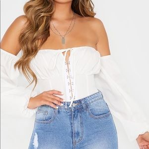 White Hook & Eye Bardot Long Sleeve Bodysuit